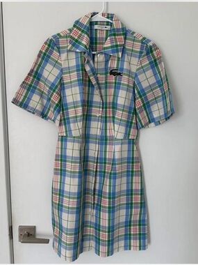 Lacoste White Blue Green Pink Plaid Polo Mini Dress